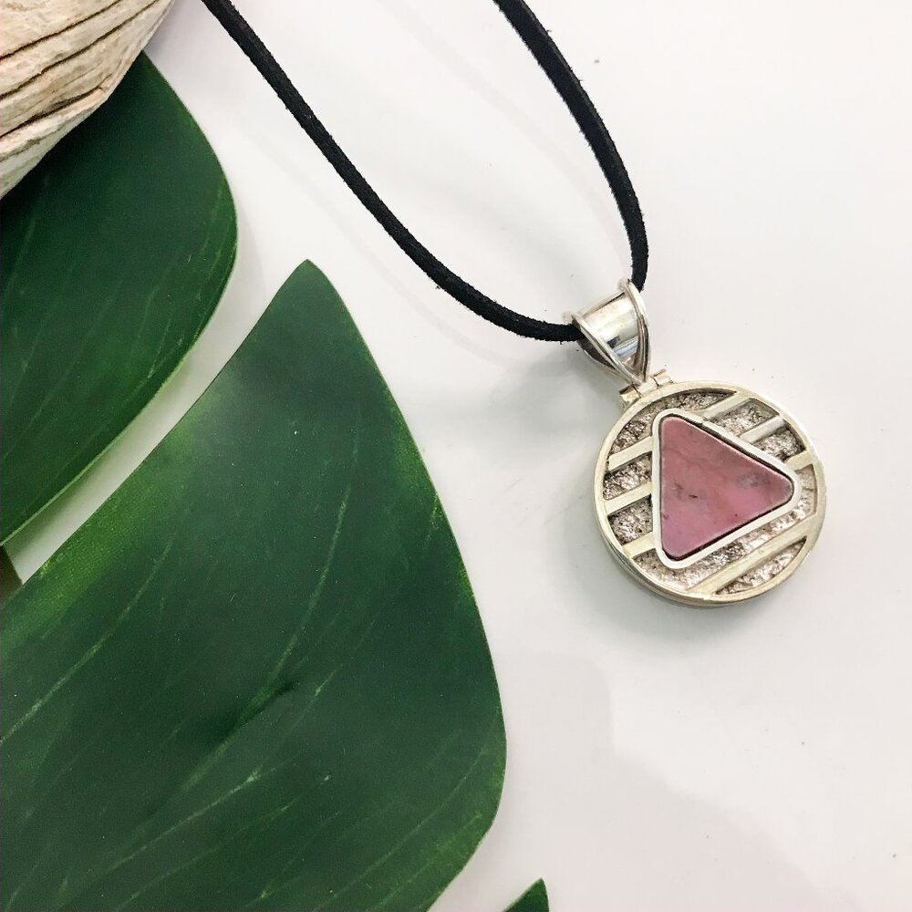 Pink Rhodonite Sterling Silver Pendant Necklace
